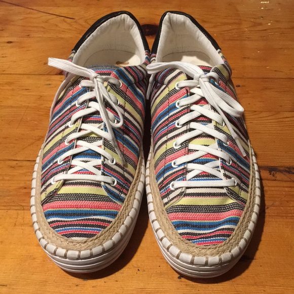 multi colored tennis shoes